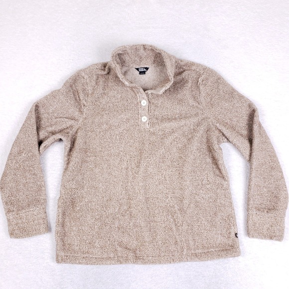 Eddie Bauer Tops - Eddie Bauer Fleece Pullover Sweater Womens Large Mock Neck Heathered Tan Cozy